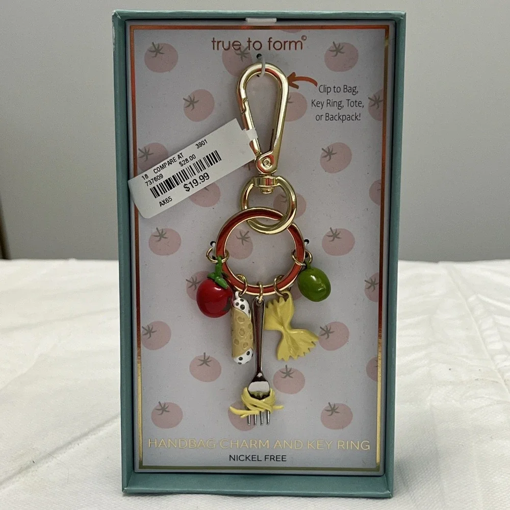 True To Form Brand Bag Key Ring Bag Clip Fun Tomato Pasta Cannoli Olive Charms